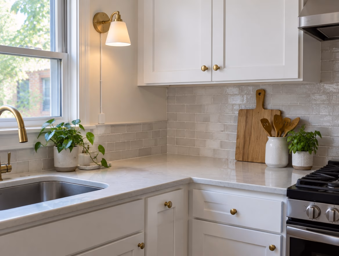 New knobs and a plug-in sconce: small swaps that come off when you move.