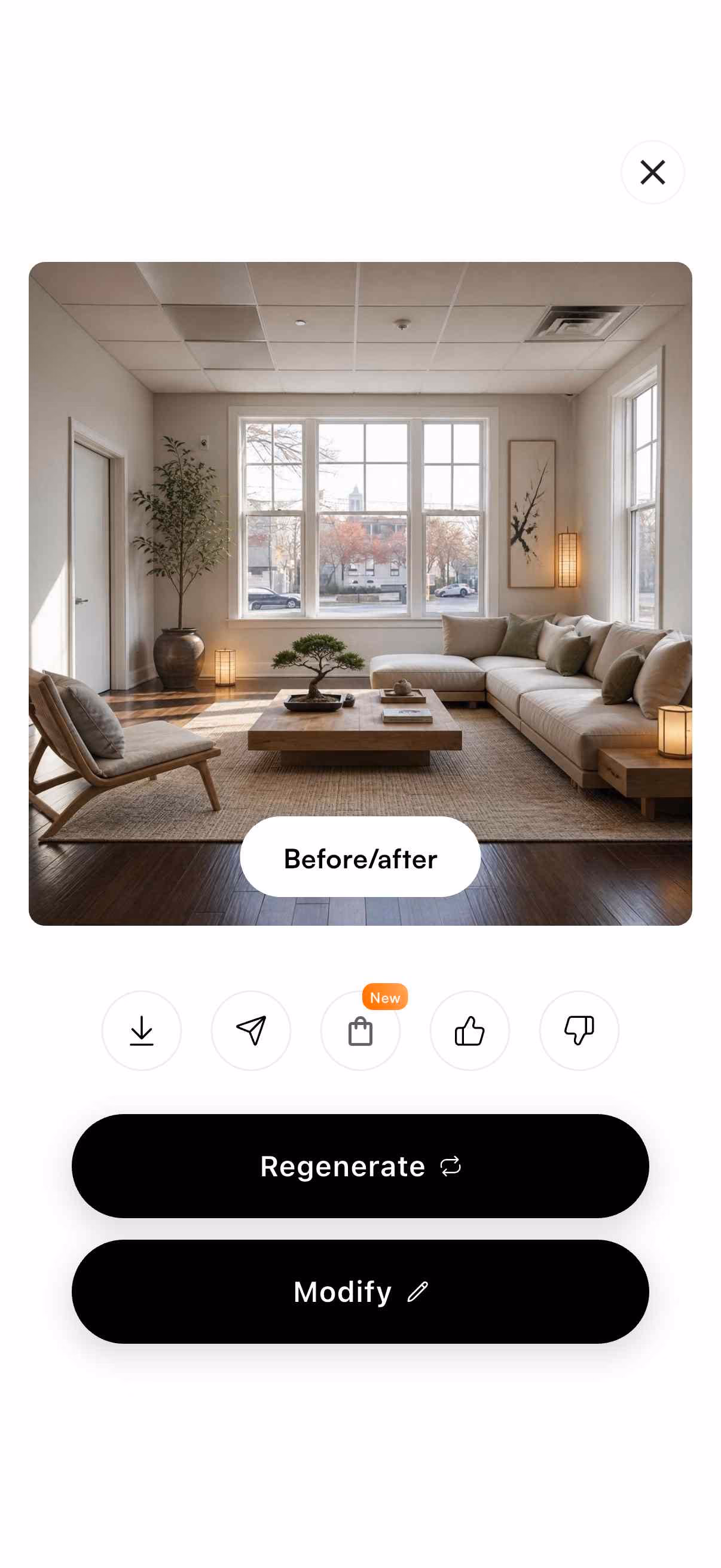 The result screen with a finished redesign on it