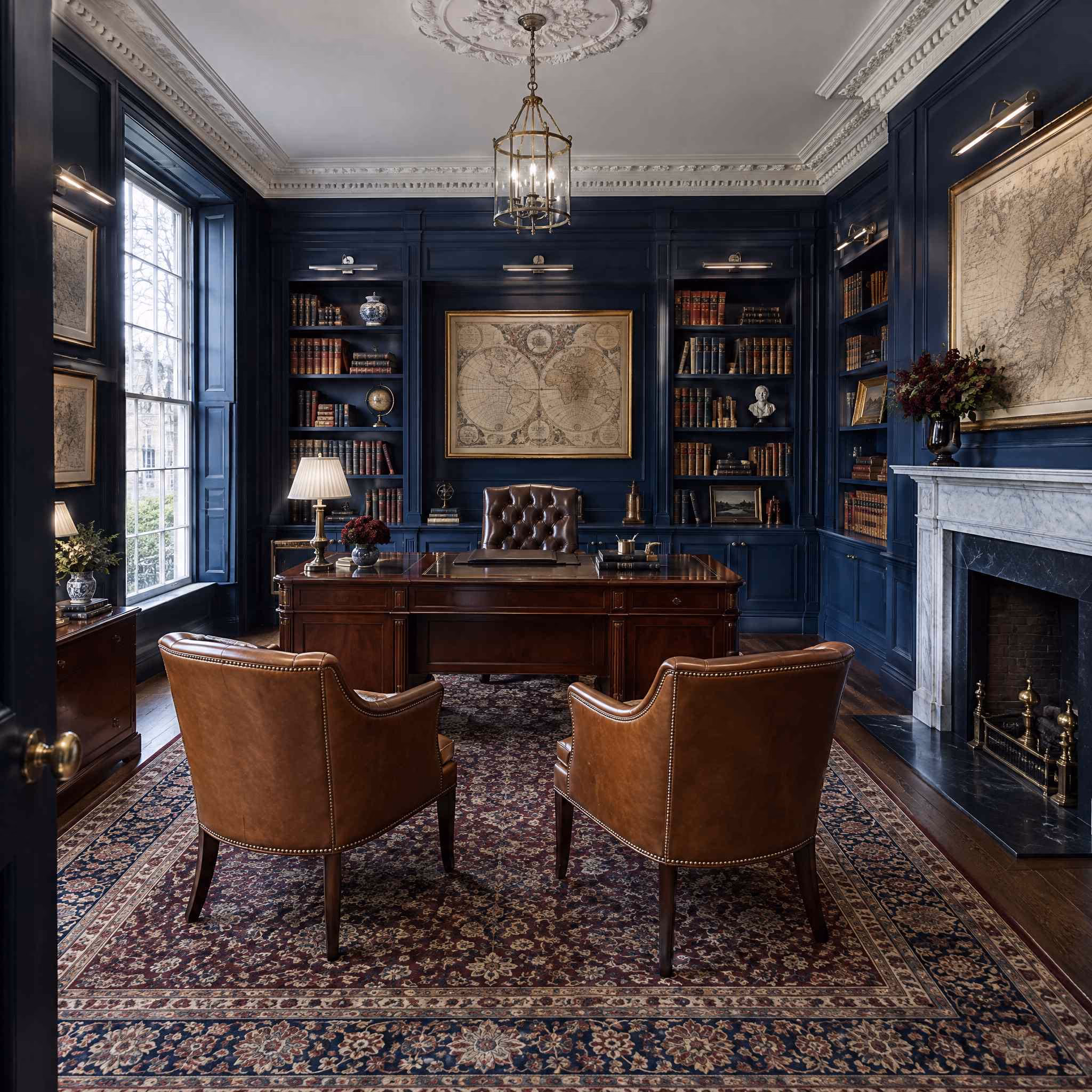 A room generated by RoomGPT in the Classical Navy style