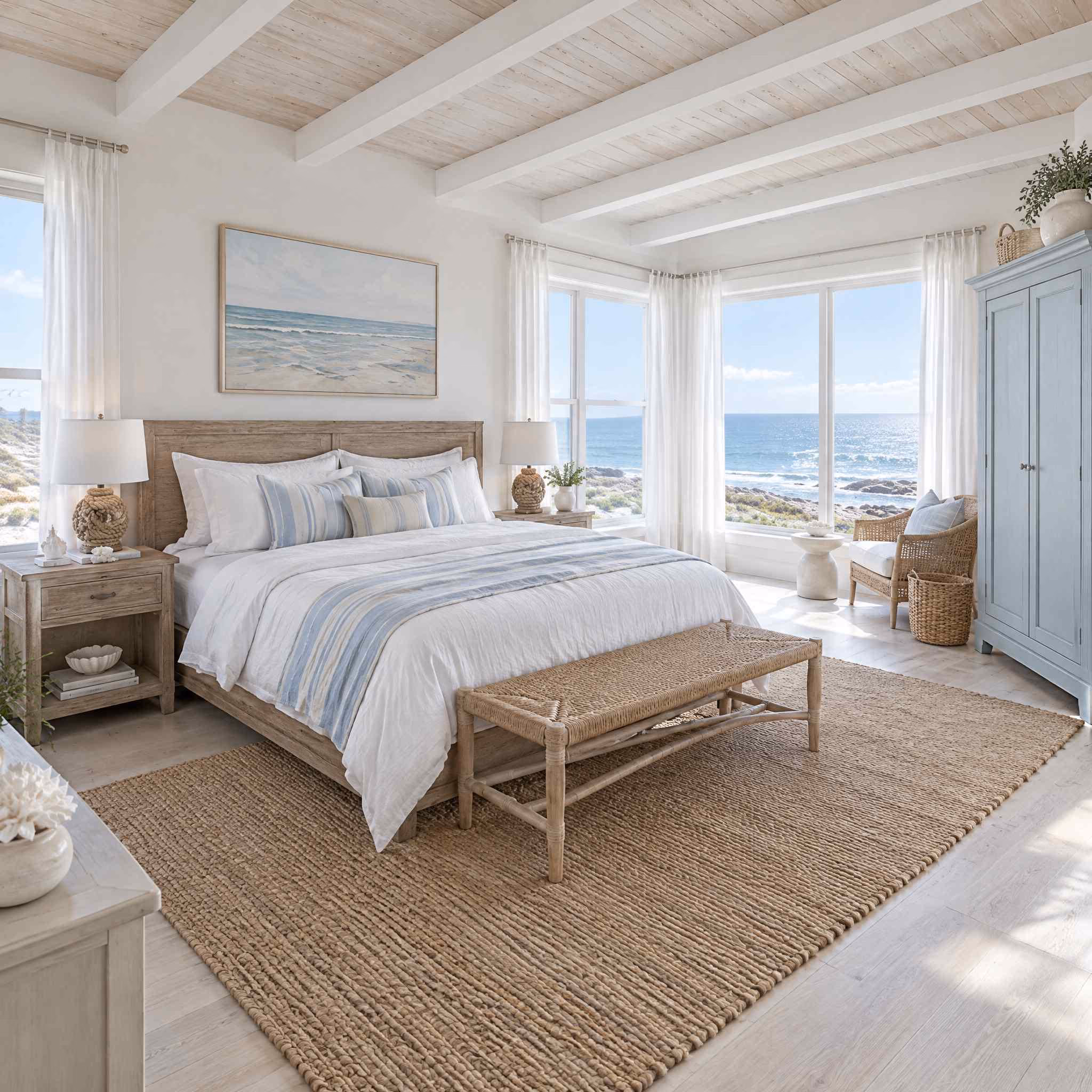A room generated by RoomGPT in the Coastal Blue style