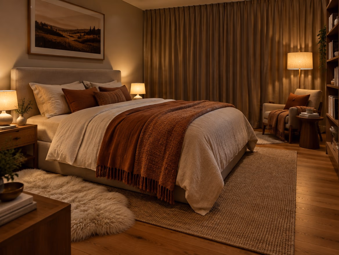 A bedroom rendered by RoomGPT in Cozy
