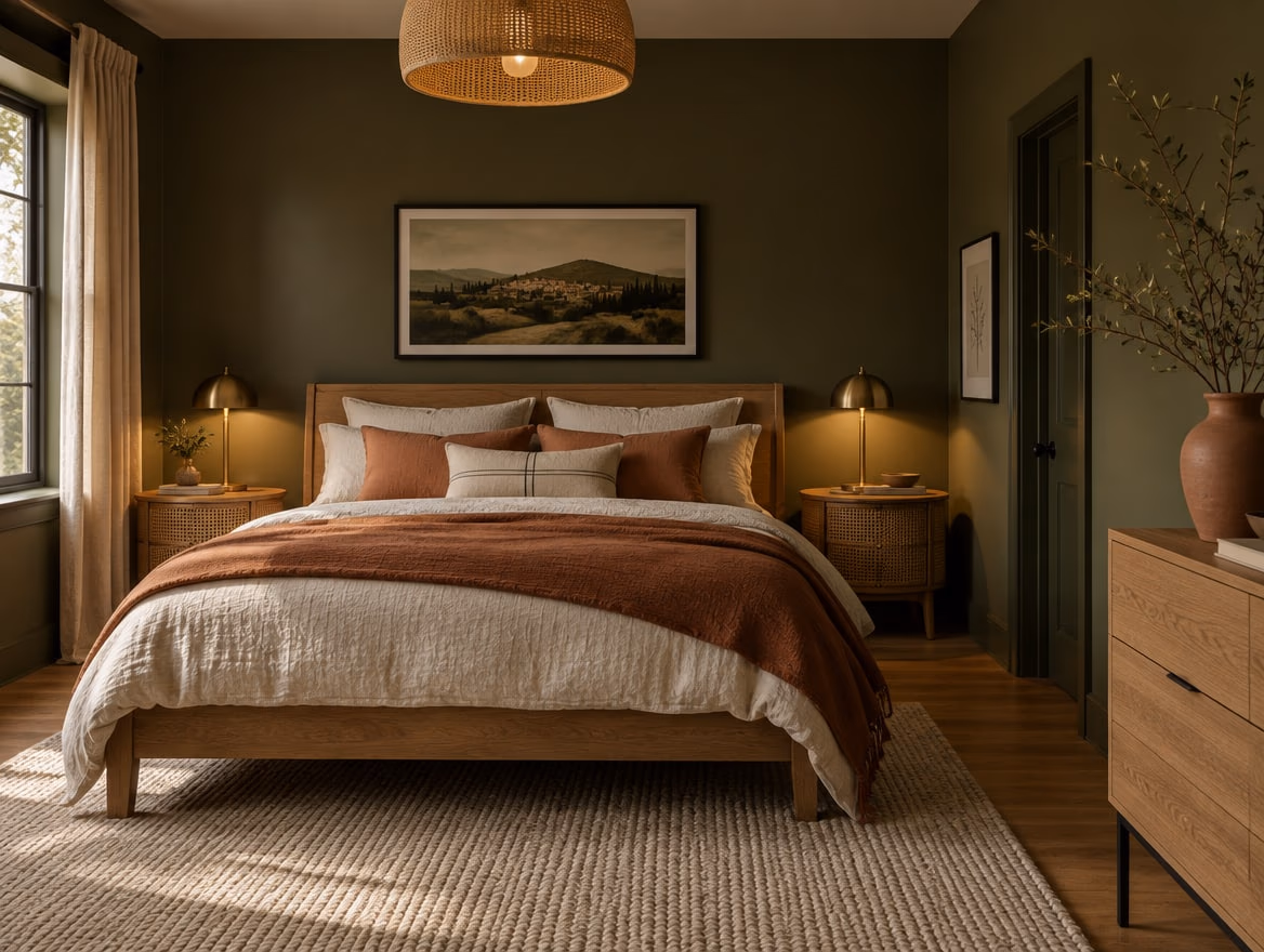 A bedroom rendered by RoomGPT in Green
