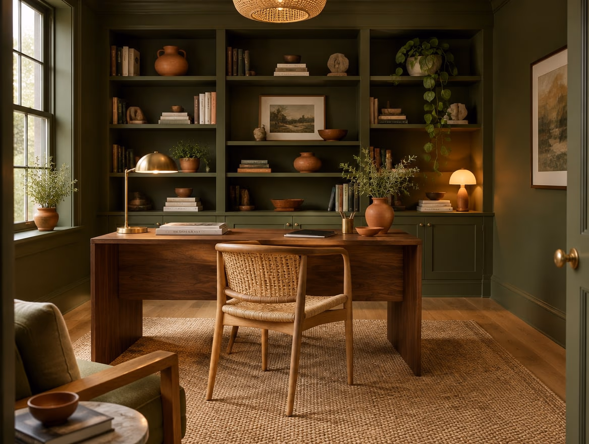 A home office rendered by RoomGPT in Green