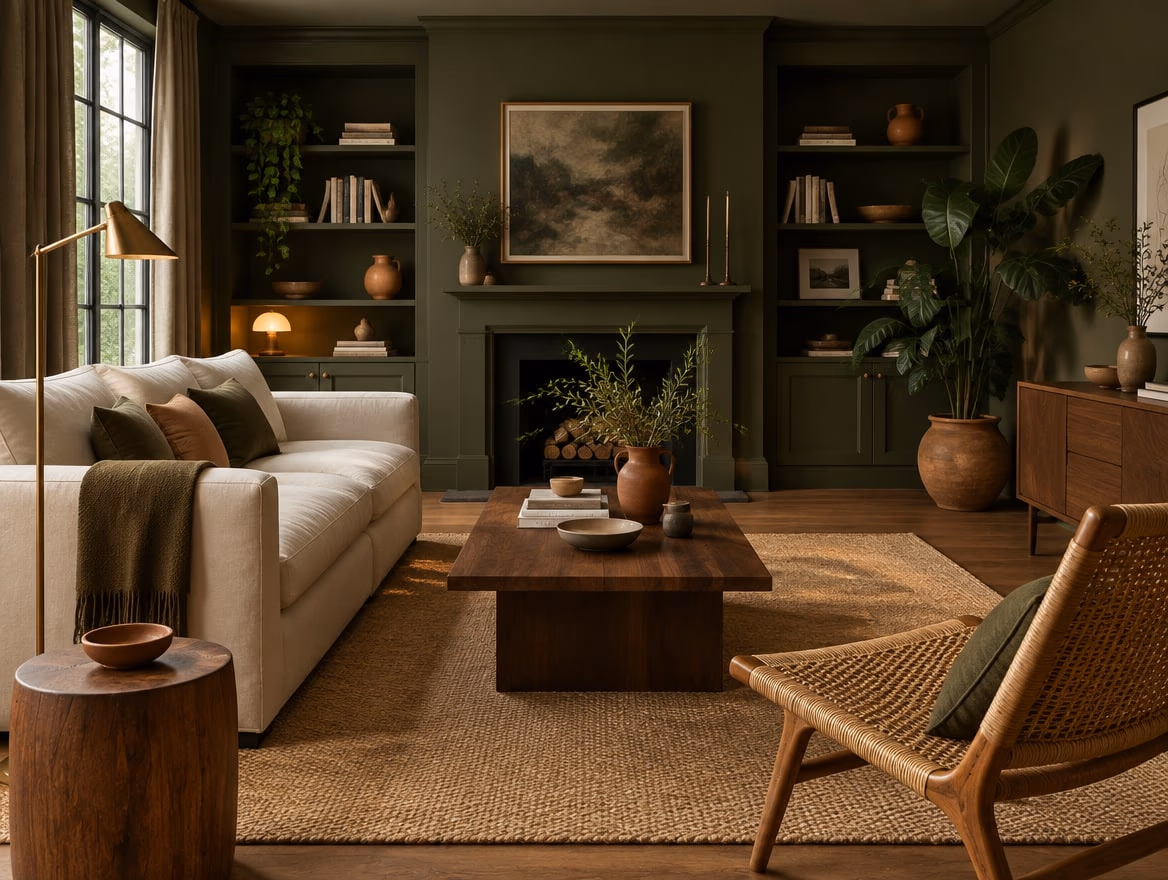 A living room rendered by RoomGPT in Green