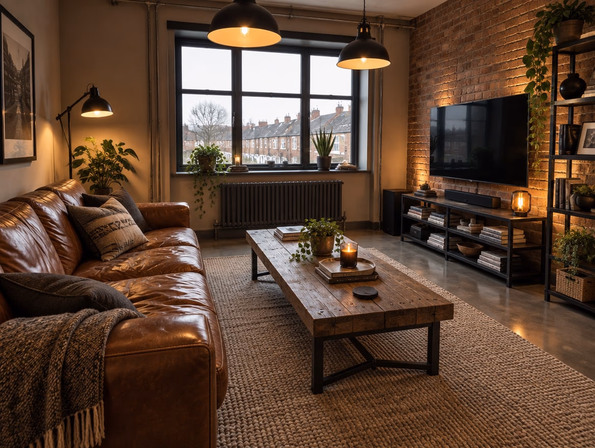 The same room rendered by RoomGPT in Industrial