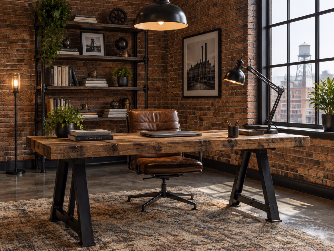 A home office rendered by RoomGPT in Industrial