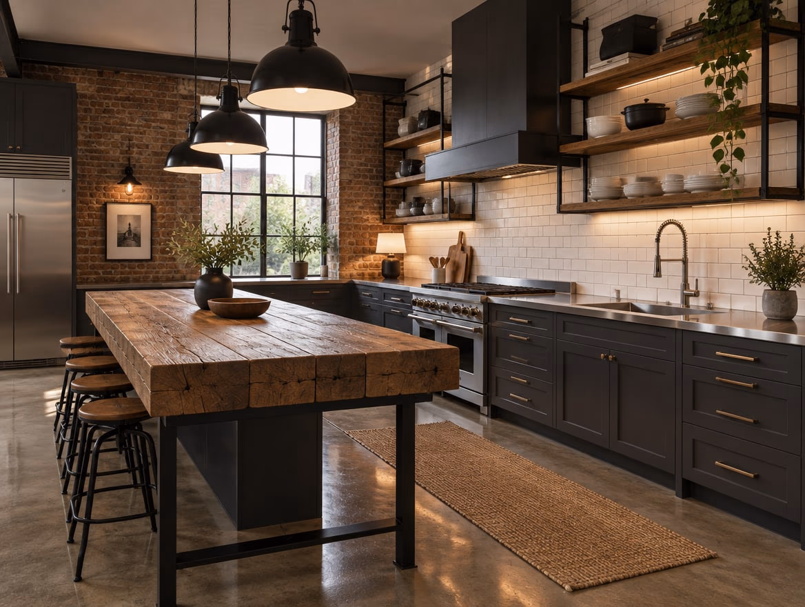A kitchen rendered by RoomGPT in Industrial