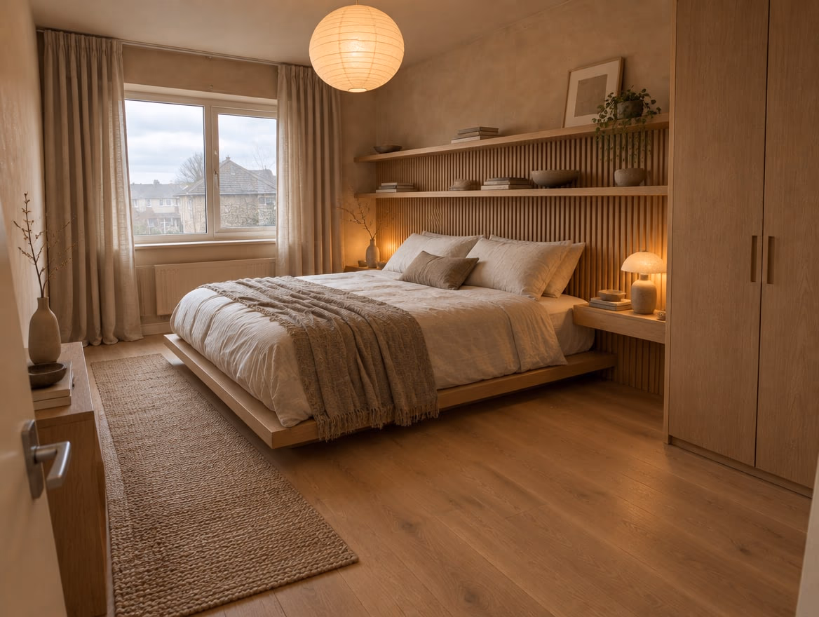 The same room rendered by RoomGPT in Japandi