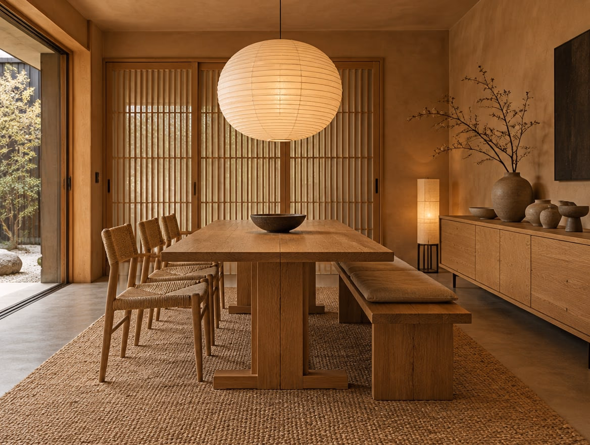 A dining room rendered by RoomGPT in Japandi