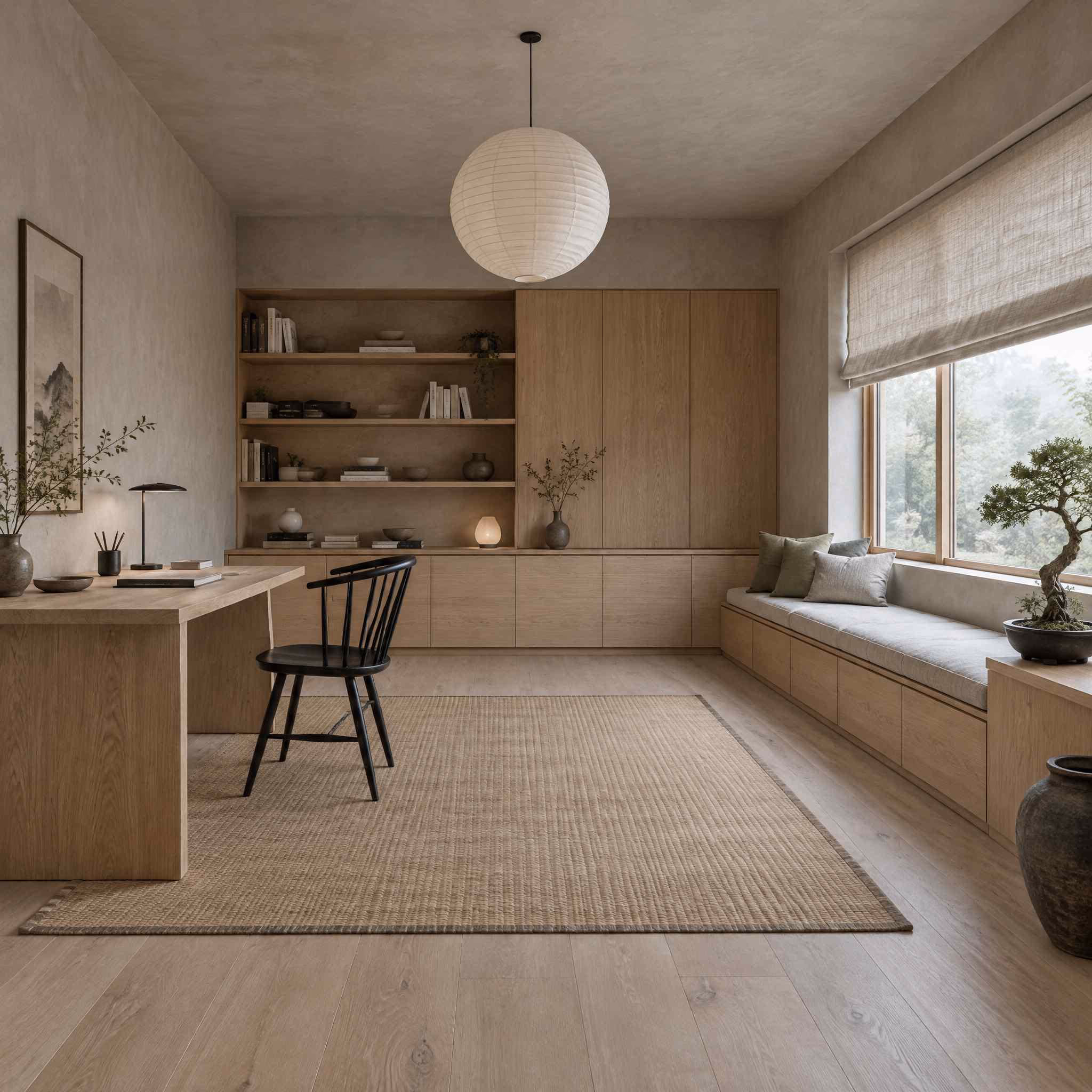A room generated by RoomGPT in the Japandi style