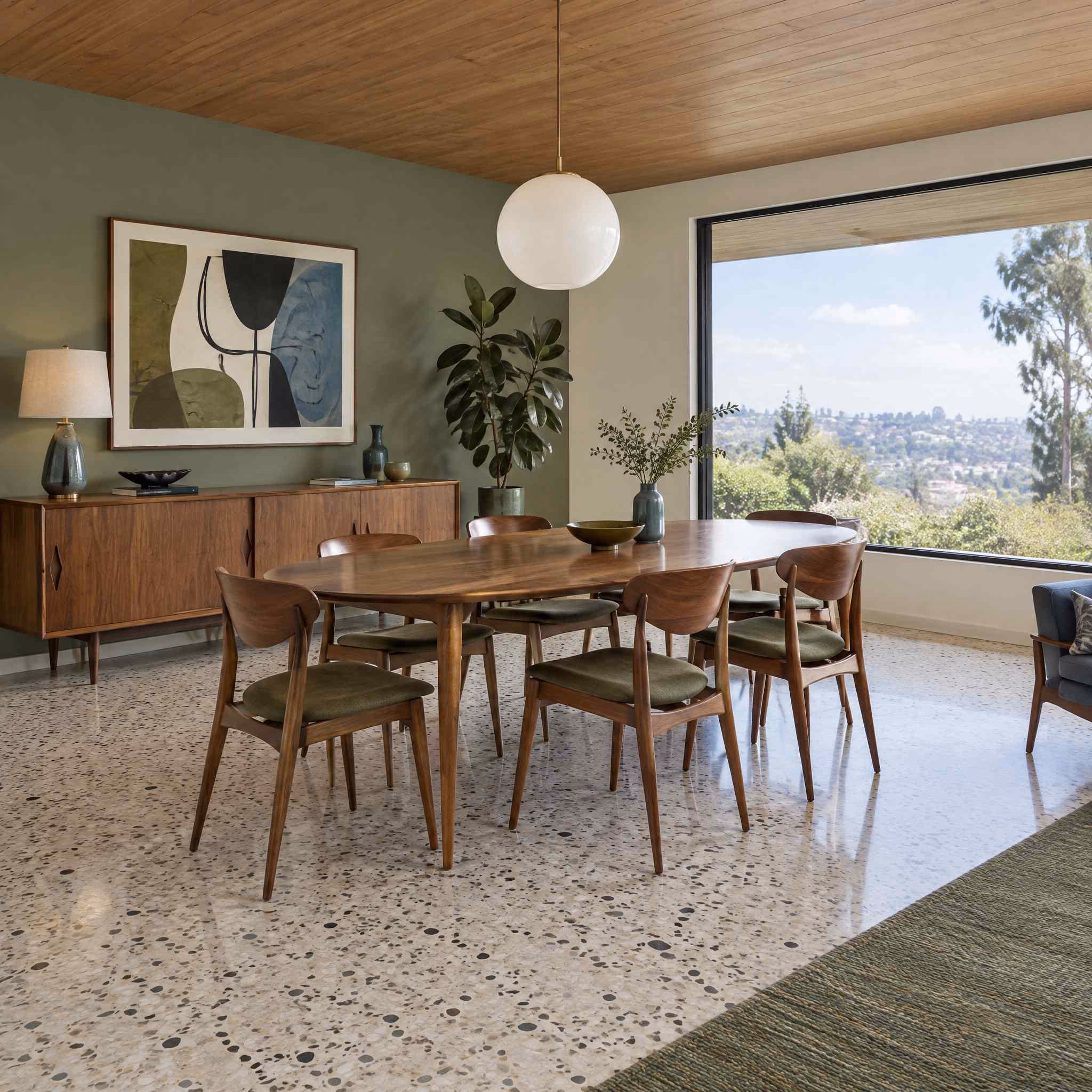 A room generated by RoomGPT in the Mid-Century style