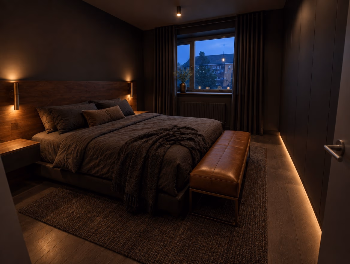 The same room rendered by RoomGPT in Dark minimalist