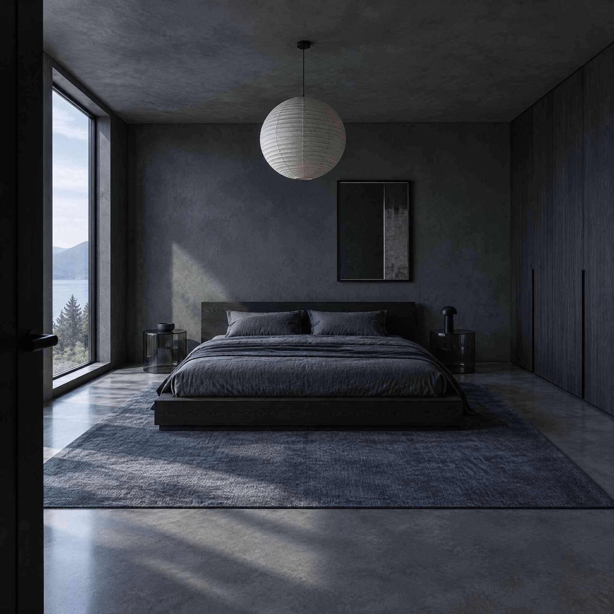 A room generated by RoomGPT in the Minimalist Dark style