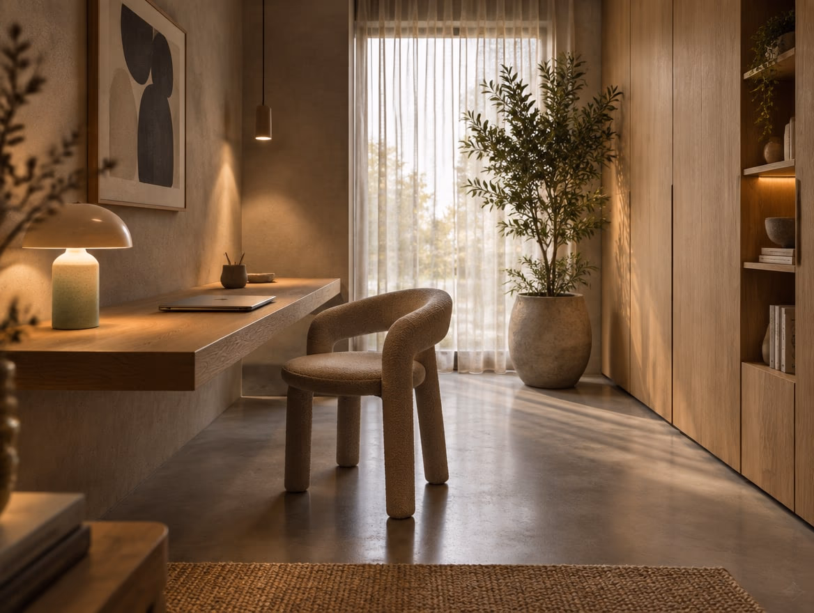 A home office rendered by RoomGPT in Minimalist