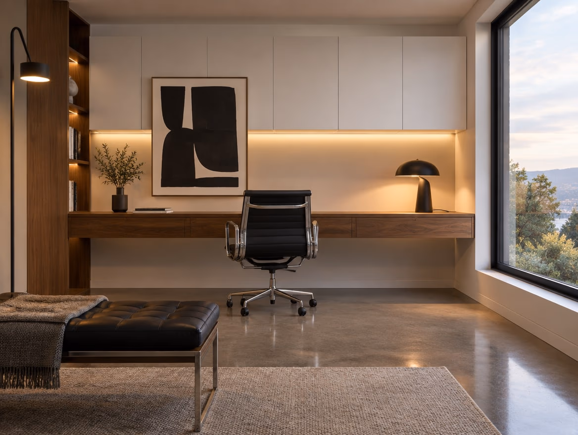 A home office rendered by RoomGPT in Modern
