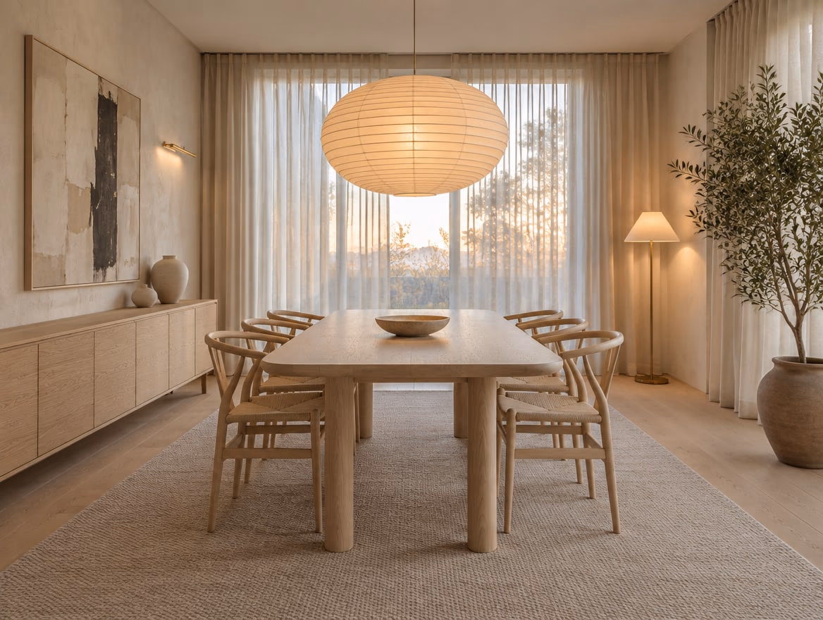 A dining room rendered by RoomGPT in Scandinavian