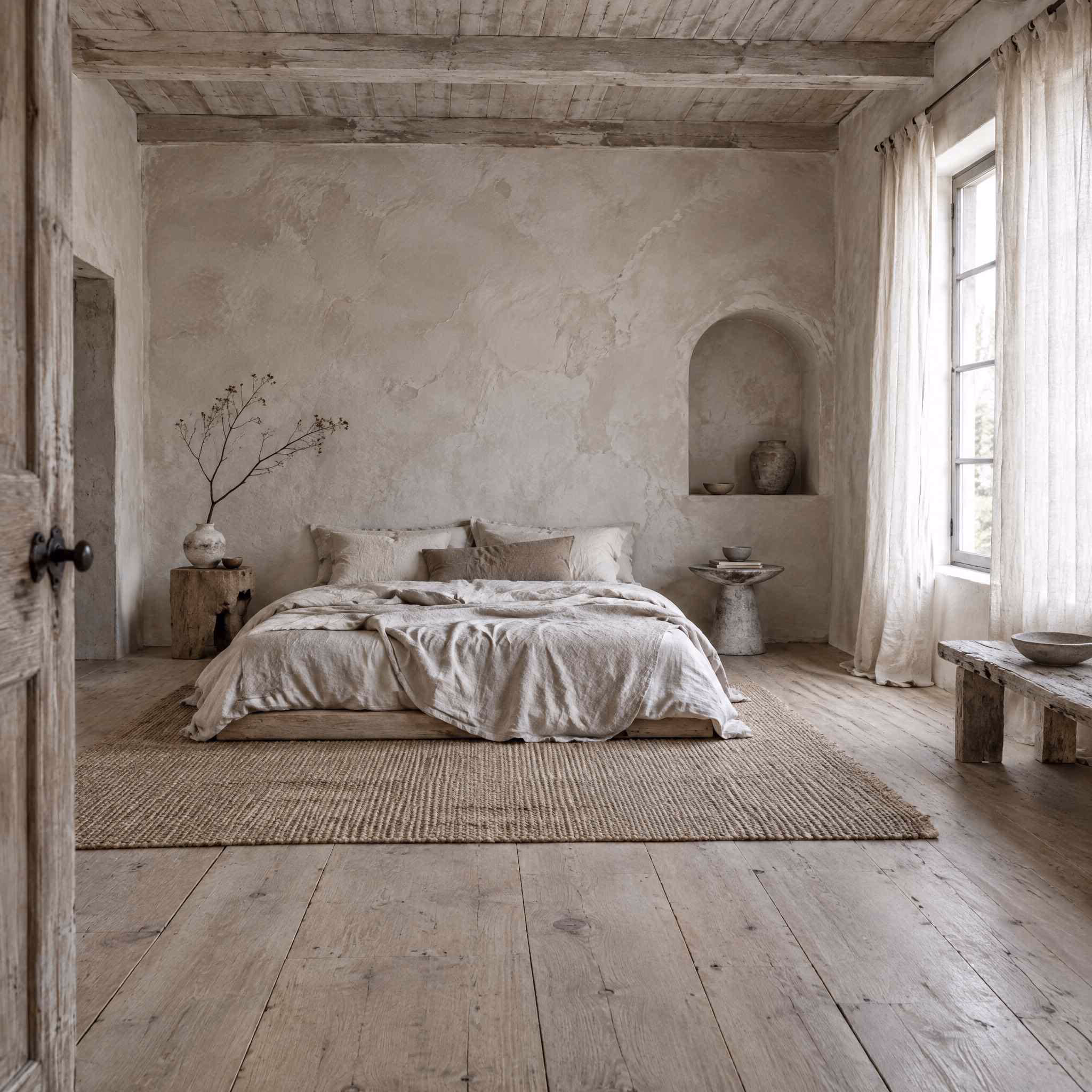 A room generated by RoomGPT in the Wabi Sabi style